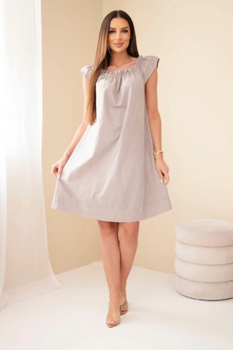 Sukienka damska bawełniana z marszczonym dekoltem i falbanką fango