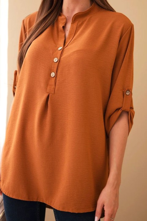 Bluzka z dłuższym tyłem ciemno camelowa