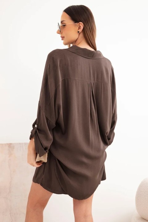 Komplet damski wiskozowy koszula z guzikami i luźne spodenki brązowy