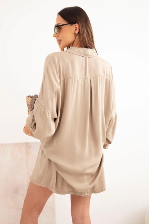 Komplet damski wiskozowy koszula z guzikami i luźne spodenki camelowy