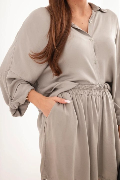 Komplet damski wiskozowy koszula z guzikami i luźne spodenki fango