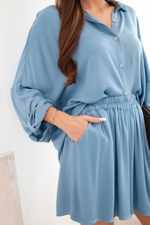 Komplet damski wiskozowy koszula z guzikami i luźne spodenki jeansowy