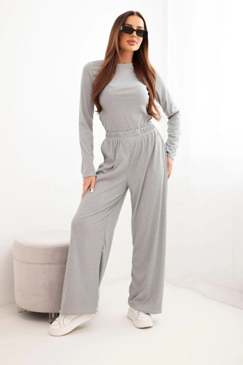 Komplet damski wiskozowy z bluzką i szerokimi spodniami szary