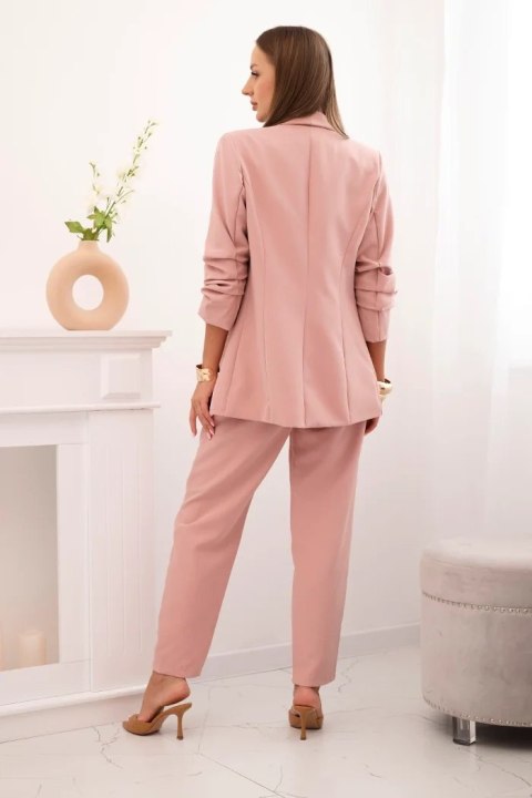 Elegancki komplet garniturowy z dzianiny kostiumowej pudrowy róż