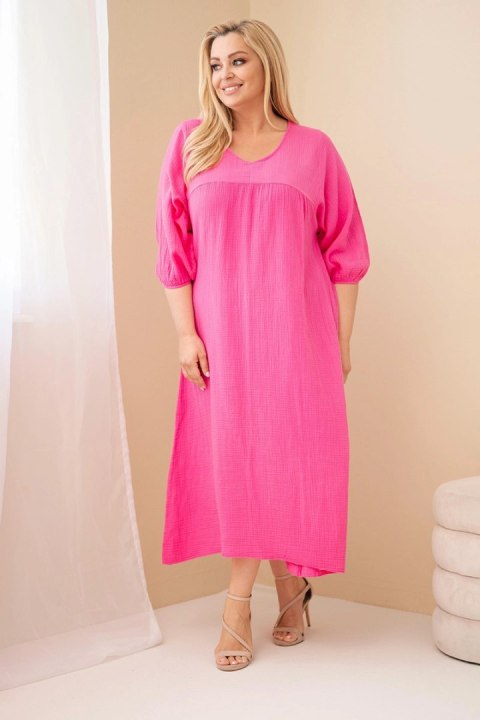 Różowa sukienka bawełniana Plus Size z muślinu o kroju oversize