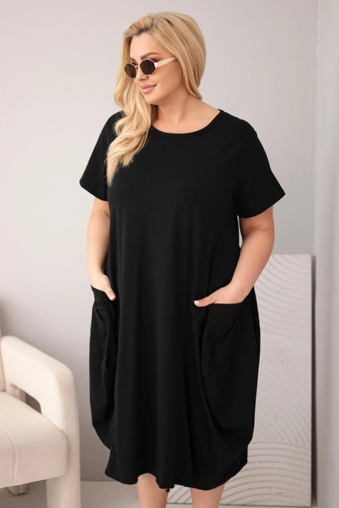 Bawełniana sukienka damska Plus Size o luźnym kroju z kieszeniami czarna