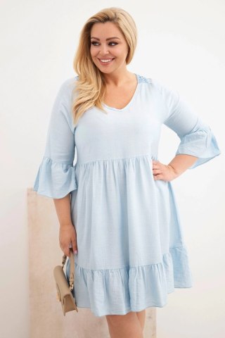 Sukienka damska Plus Size wiskozowa z ażurowym zdobieniem niebieska