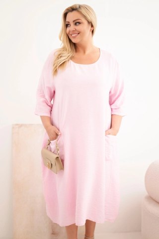 Sukienka damska Plus Size wiskozowa z kieszeniami krótki rękaw cukierkowy róż