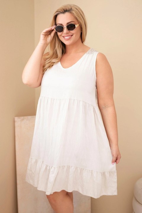 Beżowa sukienka wiskozowa Plus Size z dekoltem V i koronkowymi plecami