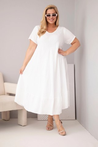 Sukienka damska plus size z krótkim rękawem i falbaną z lekkiej wiskozy biała