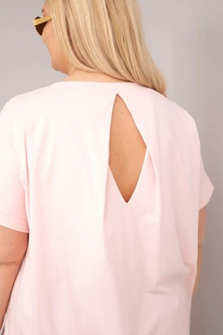 Bluzka damska Plus Size bawełniana z krótkim rękawem cukierkowy róż