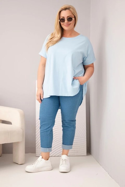 Bluzka damska Plus Size bawełniana z krótkim rękawem niebieska