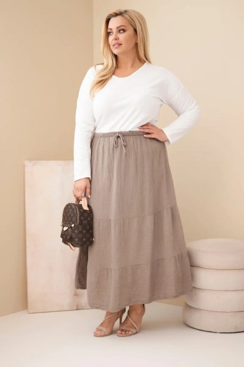Bawełniana spódnica midi z muślinu Plus Size w kolorze fango