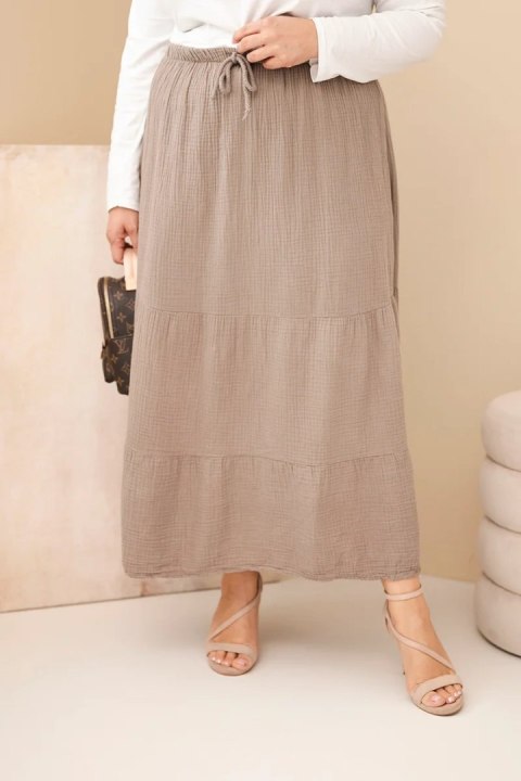 Bawełniana spódnica midi z muślinu Plus Size w kolorze fango