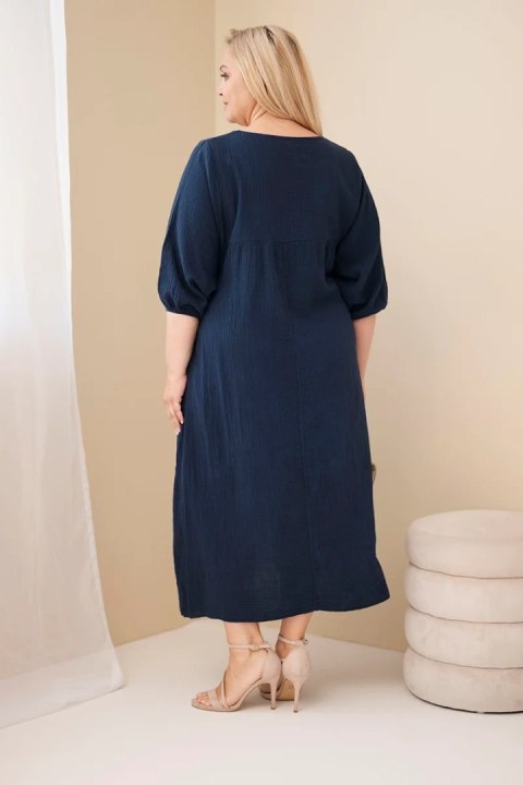Sukienka damska Plus Size bawełniana muślinowa z dekoltem V granatowa