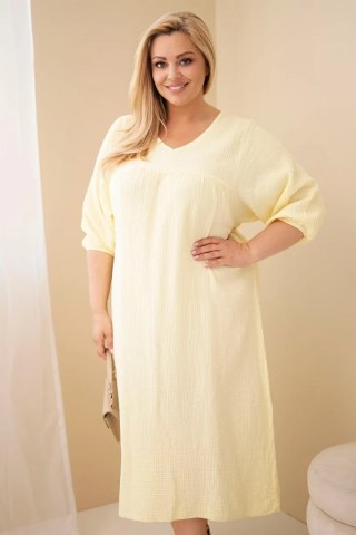 Sukienka damska Plus Size bawełniana muślinowa z dekoltem V żółta