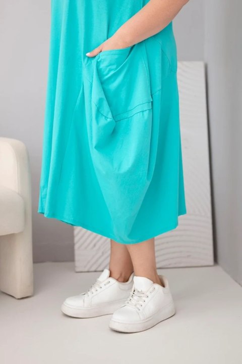 Sukienka damska Plus Size bawełniana z kieszeniami miętowa