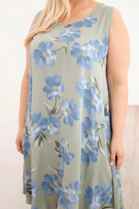 Sukienka damska Plus Size wiskozowa w kwiaty na ramiączkach khaki