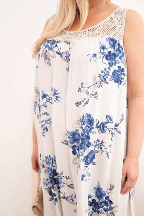 Sukienka damska Plus Size wiskozowa w kwiaty z koronkową górą beżowa