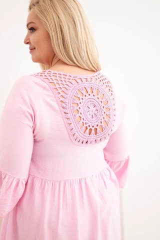 Sukienka damska Plus Size wiskozowa z ażurowym zdobieniem cukierkowy róż