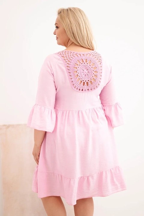 Sukienka damska Plus Size wiskozowa z ażurowym zdobieniem cukierkowy róż