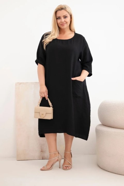 Sukienka damska Plus Size wiskozowa z kieszeniami krótki rękaw czarna