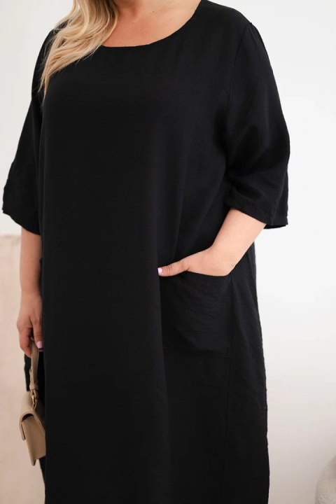 Sukienka damska Plus Size wiskozowa z kieszeniami krótki rękaw czarna