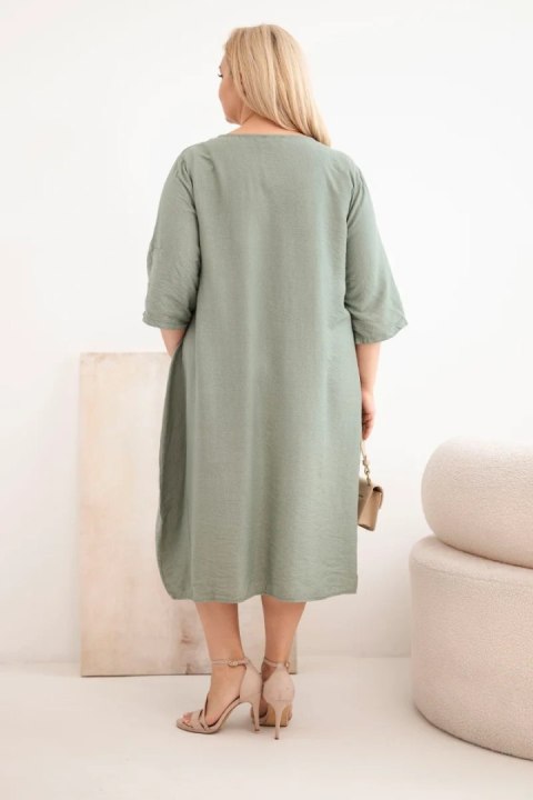 Sukienka damska Plus Size wiskozowa z kieszeniami krótki rękaw khaki