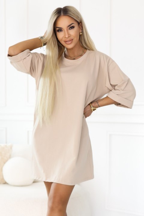 Beżowa bawełniana sukienka oversize typu t-shirt polskiej produkcji