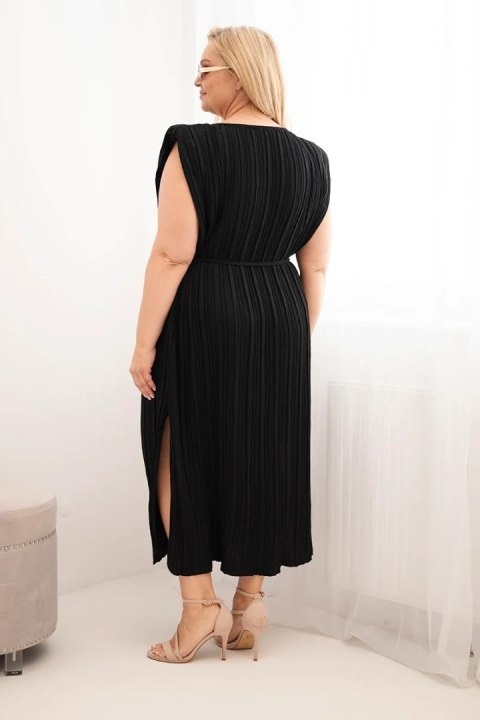 Sukienka damska Plus Size wiskozowa plisowana z wiązaniem czarna