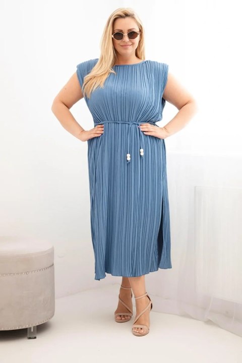 Sukienka damska Plus Size wiskozowa plisowana z wiązaniem jeansowa