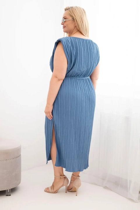 Sukienka damska Plus Size wiskozowa plisowana z wiązaniem jeansowa