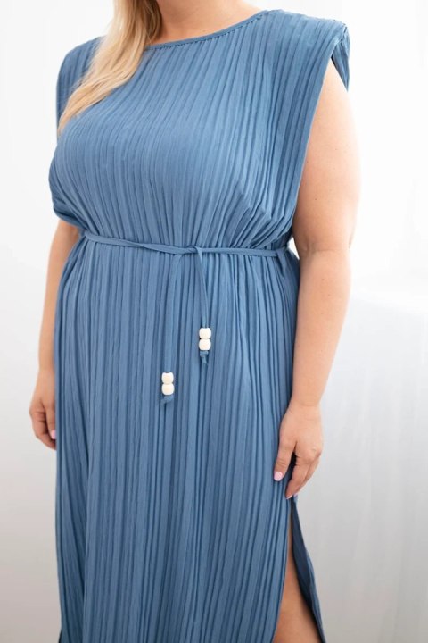Sukienka damska Plus Size wiskozowa plisowana z wiązaniem jeansowa