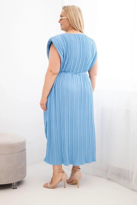 Sukienka damska Plus Size wiskozowa plisowana z wiązaniem niebieska