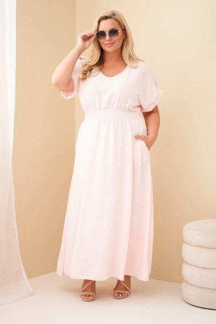 Sukienka damska Plus Size z marszczoną talią cukierkowy róż