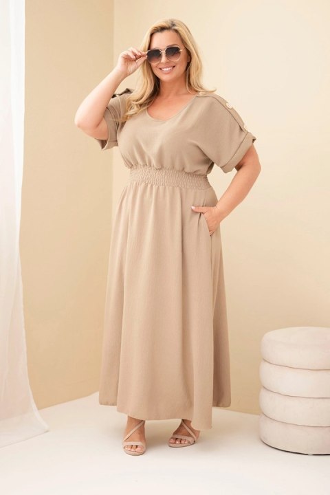 Sukienka maxi Plus Size w kolorze fango z marszczoną talią i kieszeniami
