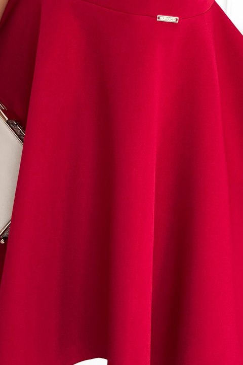 397-1 Elegancka sukienka z dłuższym tyłem - CZERWONA Z BROKATEM - S