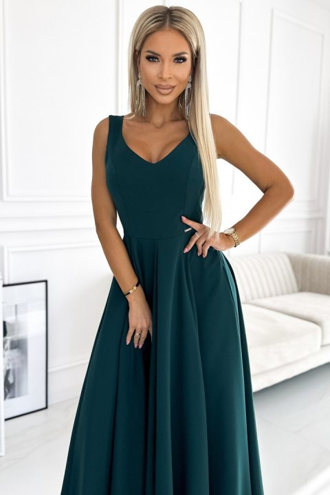 246-5 CINDY długa elegancka suknia z dekoltem - ZIELONA - M