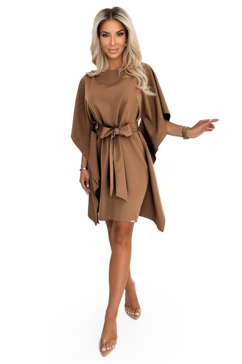 287-39 SOFIA Sukienka motyl z wiązaniem w pasie - cappuccino - S/M