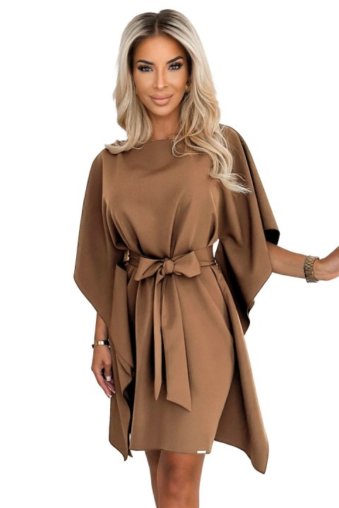 287-39 SOFIA Sukienka motyl z wiązaniem w pasie - cappuccino - S/M