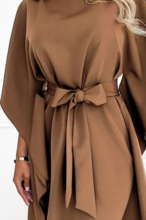 287-39 SOFIA Sukienka motyl z wiązaniem w pasie - cappuccino - S/M
