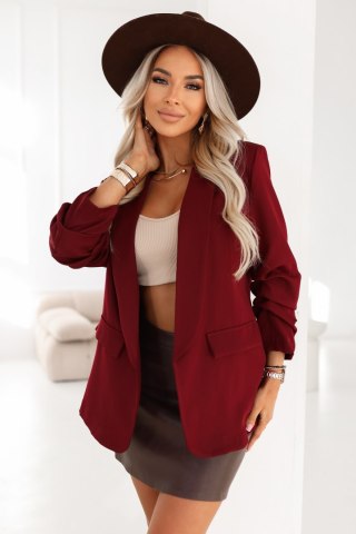 588-4 Damska klasyczna marynarka z drapowanymi rękawkami - bordowa - L/XL