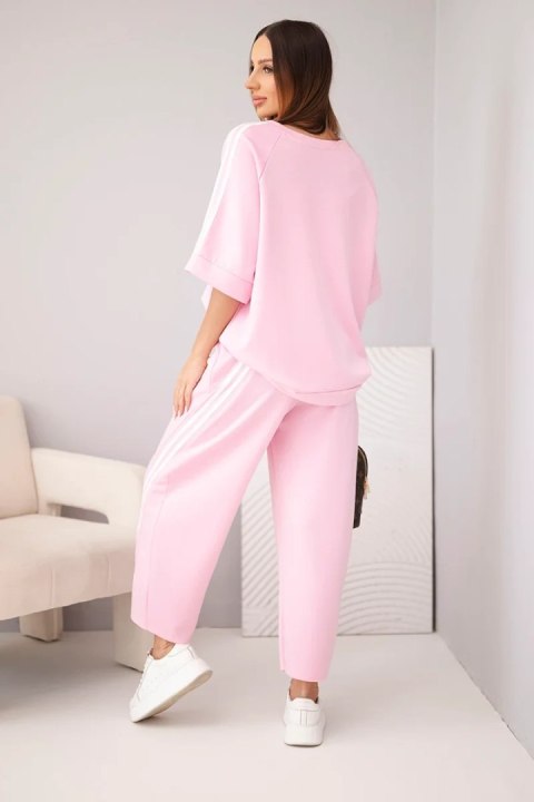 Komplet damski masełkowy z wiskozy bluza i spodnie z lampasami cukierkowy róż