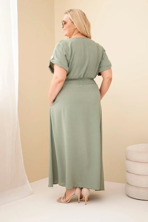 Sukienka damska Plus Size z marszczoną talią khaki