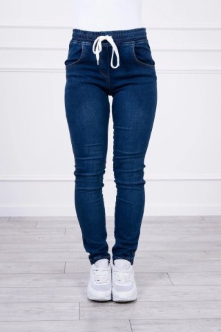 Spodnie jeansowe ze ściągaczem ciemny jeans