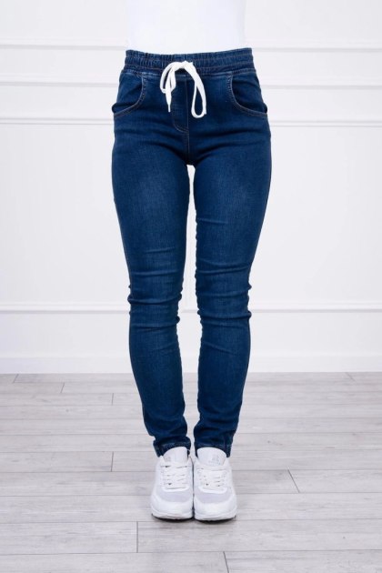 Spodnie jeansowe ze ściągaczem ciemny jeans