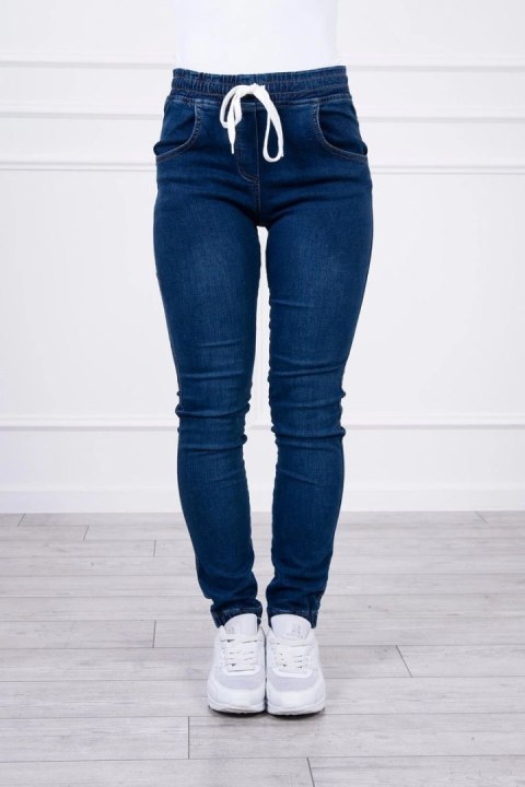 Spodnie jeansowe ze ściągaczem ciemny jeans