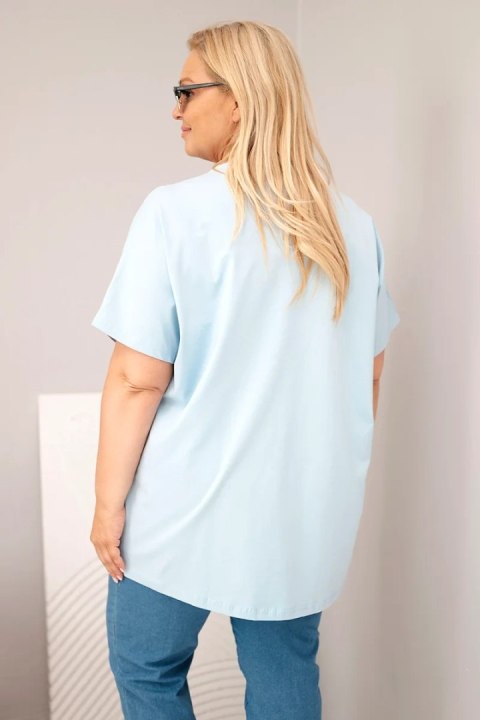 Bluzka damska bawełniana Plus Size z motylkami niebieska