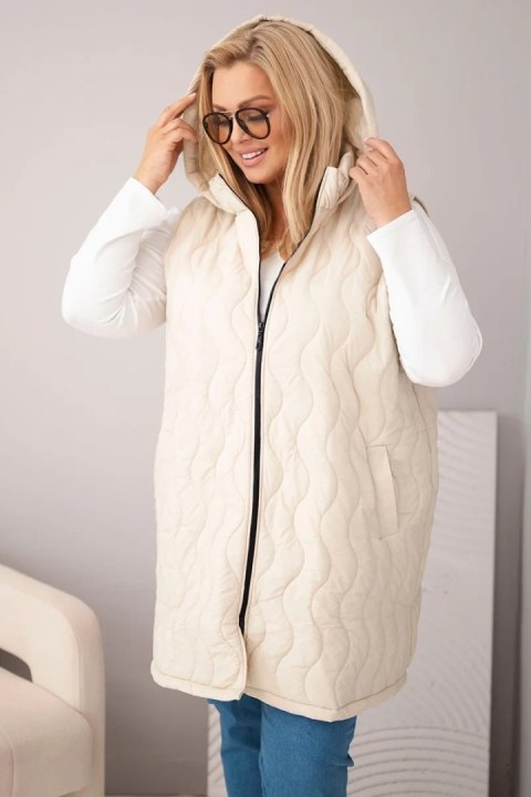 Kamizelka damska Plus Size pikowana z kapturem beżowa