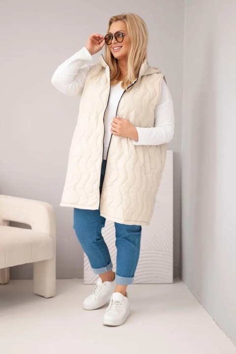 Kamizelka damska Plus Size pikowana z kapturem beżowa